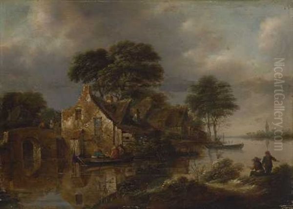 Hollandisches Dorf Am Fluss Oil Painting by Nicolaes Molenaer