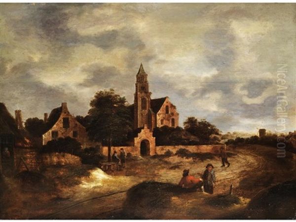 Landschaft Mit Kirche, Hausern Und Figurenstaffage Oil Painting by Nicolaes Molenaer