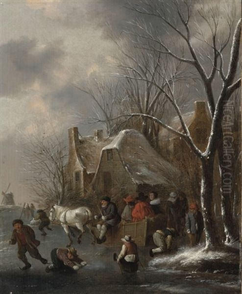 A Winter Landscape Oil Painting by Nicolaes Molenaer