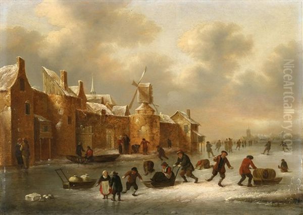 Eisvergnugen Vor Den Toren Einer Hollandischen Stadt Oil Painting by Nicolaes Molenaer