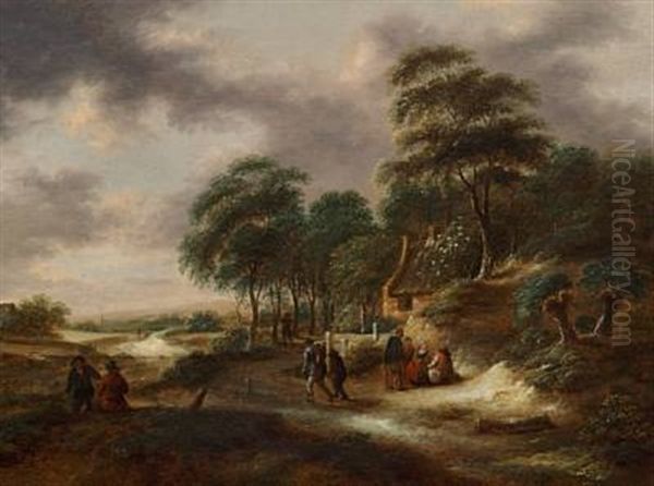 A Wooden Landscape With Figures By A House Oil Painting by Nicolaes Molenaer