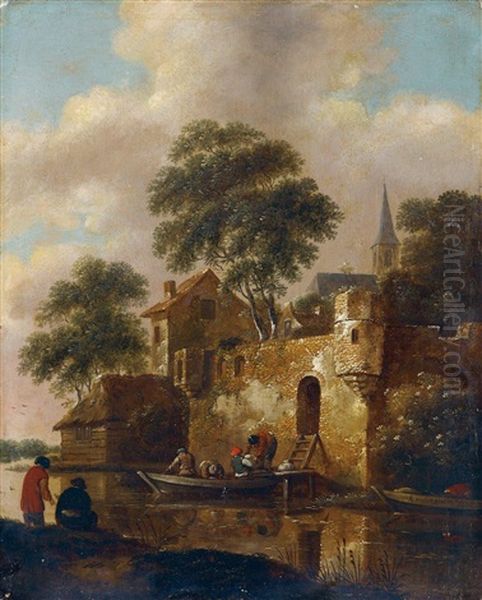 Flusslandschaft Mit Architektur- Und Figurenstaffage Oil Painting by Nicolaes Molenaer