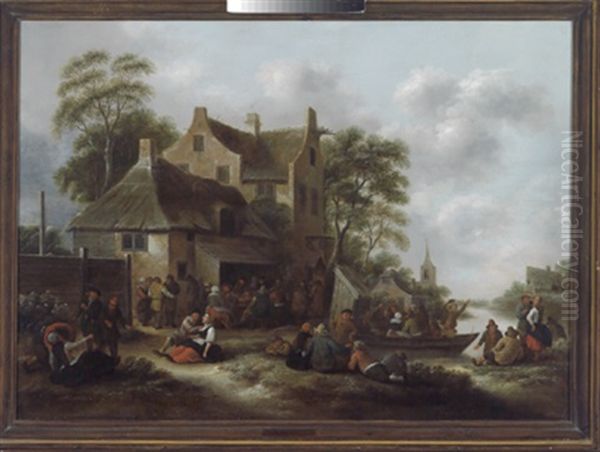 Feiernde Bauern In Einem Dorf Am Fluss Oil Painting by Nicolaes Molenaer