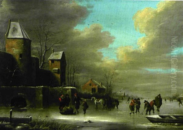 Village Sous Le Neige Oil Painting by Nicolaes Molenaer