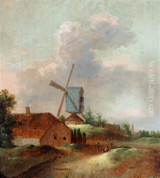 Dorf Mit Einer Windmuhle In Den Dunen Oil Painting by Nicolaes Molenaer