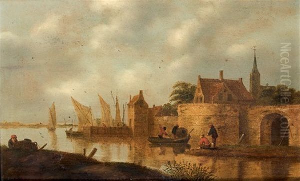 Pecheurs Et Habitants Sur La Rivere Oil Painting by Nicolaes Molenaer