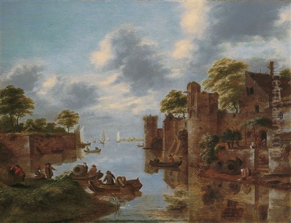 Kanallandschaft Mit Uferbefestigung Oil Painting by Nicolaes Molenaer