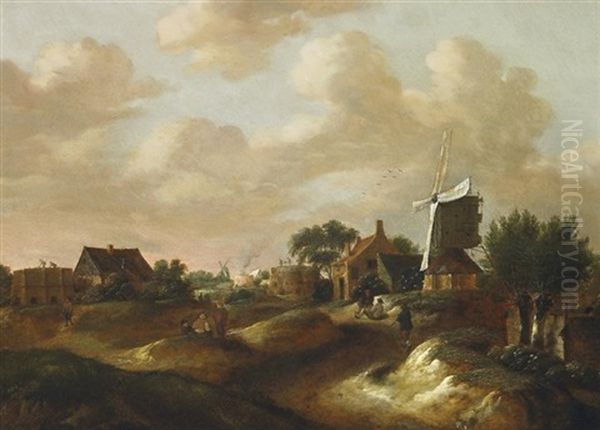 Dorflandschaft Mit Kalkofen Und Windmuhle Oil Painting by Nicolaes Molenaer