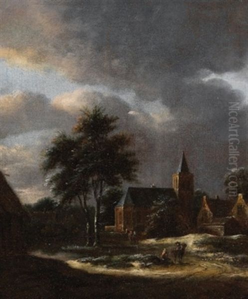 Aufziehendes Gewitter Auf Dem Kirchplatz Oil Painting by Nicolaes Molenaer