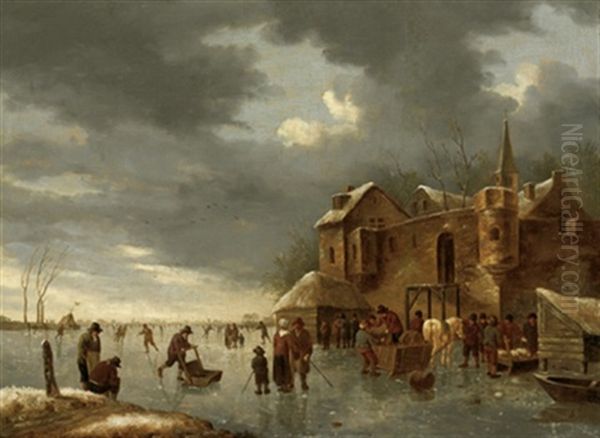 Eisvergnugen Vor Den Mauern Einer Stadt Oil Painting by Nicolaes Molenaer