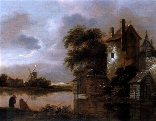 Angler Am Stadtrand Oil Painting by Nicolaes Molenaer