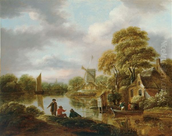 Kanallandschaft Mit Windmuhle Oil Painting by Nicolaes Molenaer