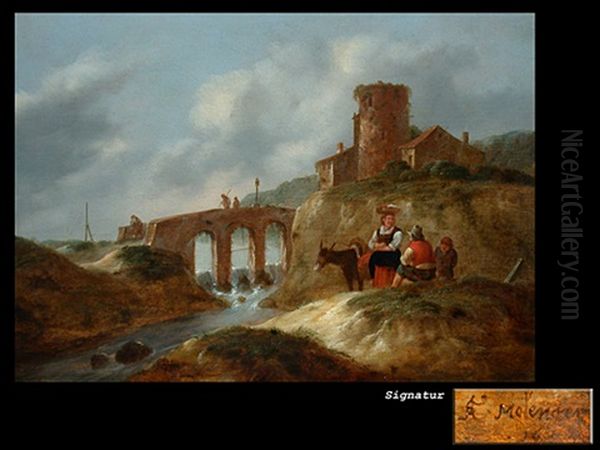 Landschaft Mit Gewasser, Brucke Und Figurenstaffage Oil Painting by Nicolaes Molenaer