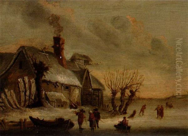 Hollandskt Vinterlandskap Oil Painting by Nicolaes Molenaer