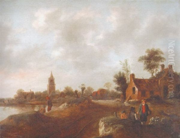 Hollandsk By Med Figurer Oil Painting by Nicolaes Molenaer