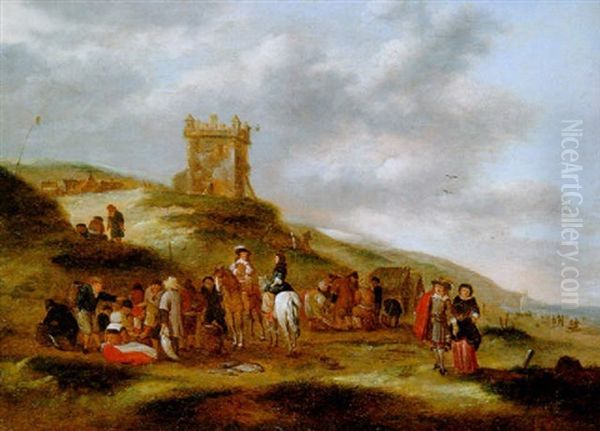 Dunenlandschaft Mit Wachtturm Und Zahlreichen Personen Oil Painting by Nicolaes Molenaer