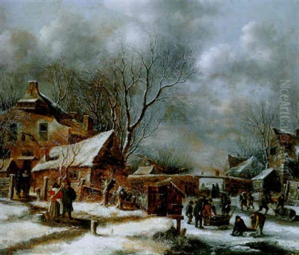 Hollandische Winterlandschaft Oil Painting by Nicolaes Molenaer