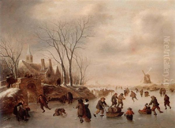 Winter Landscape With Skaters by Nicolaes Molenaer