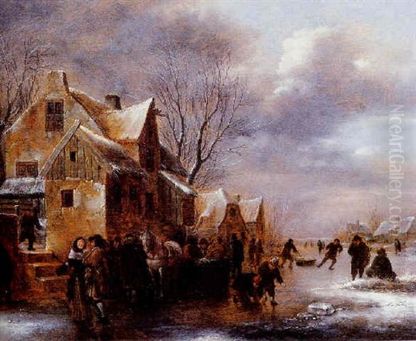 Paysage D'hiver Avec Patineurs Oil Painting by Nicolaes Molenaer