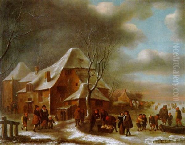 Winterliche Dorfszene Oil Painting by Nicolaes Molenaer