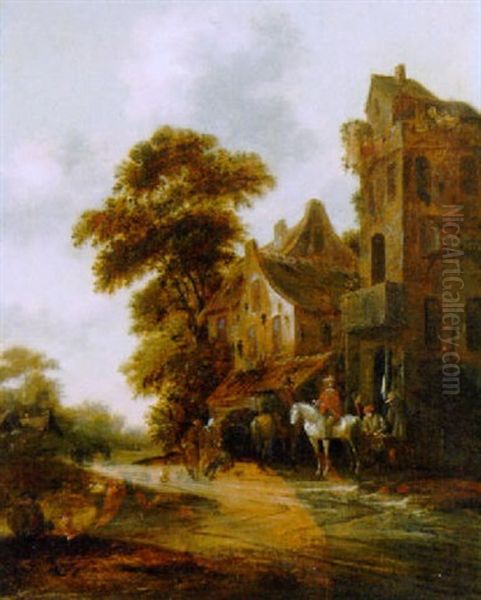 Travellers At A Blacksmith's Oil Painting by Nicolaes Molenaer