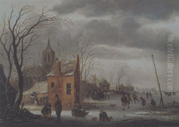 Eisvergnugen Vor Einer Stadt Oil Painting by Nicolaes Molenaer