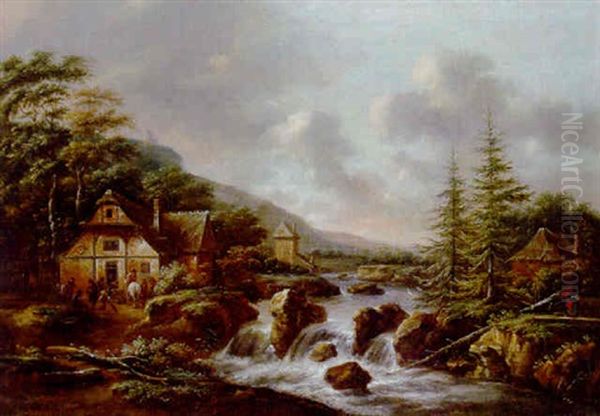 A River Landscape With Peasants At An Inn Oil Painting by Nicolaes Molenaer