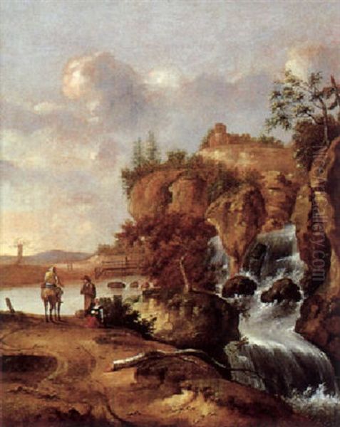 Wasserfall Im Gebirge Mit Reisenden Oil Painting by Nicolaes Molenaer