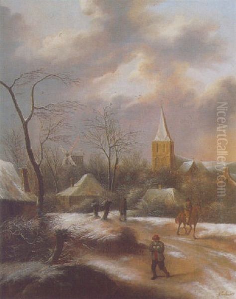 Paysage D'hiver Oil Painting by Nicolaes Molenaer