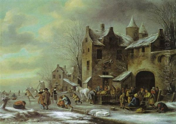 Eisvergnugen Vor Einer Befestigten Stadt Oil Painting by Nicolaes Molenaer