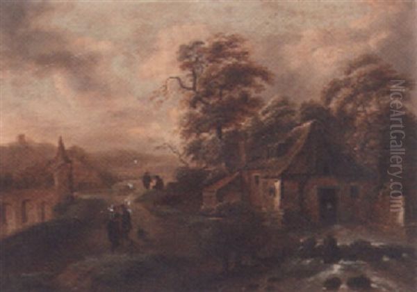 A Landscape With Figures On A Track By A Watermill Oil Painting by Nicolaes Molenaer