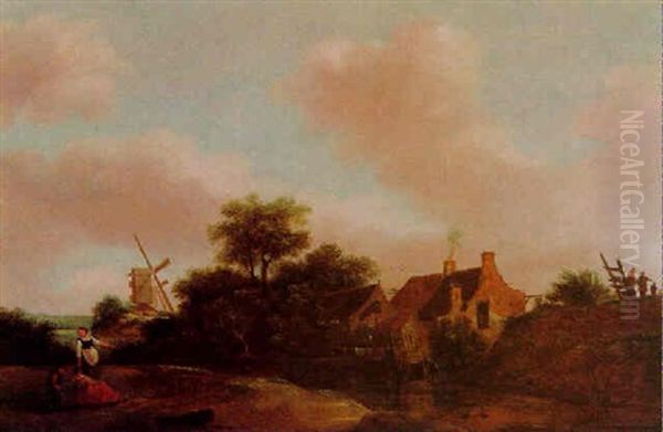 Landschaft Mit Bauern Und Windmuhle Oil Painting by Nicolaes Molenaer