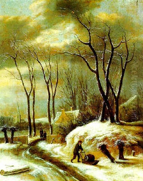 Ein Dorf Im Winter Mit Drei Bauern Oil Painting by Nicolaes Molenaer