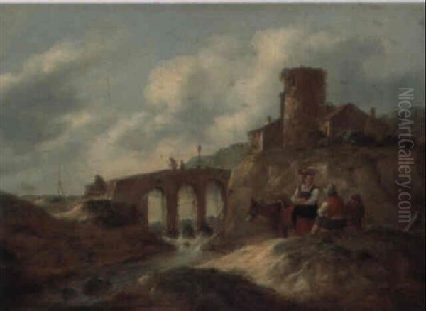 Fluslandschaft Mit Brucke Und Figurengruppe by Nicolaes Molenaer