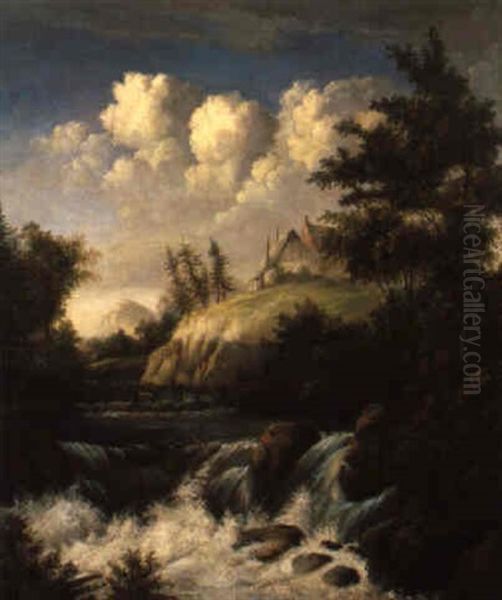 Gebirgslandschaft Mit Einem Wasserfall Oil Painting by Nicolaes Molenaer