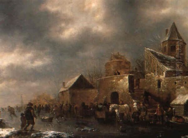 Folkliv Vid Frusen Kanal by Nicolaes Molenaer