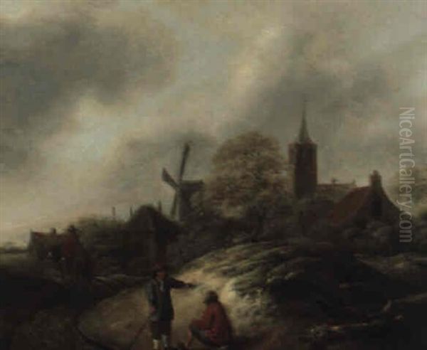 Landschaft Mit Bauern Und Windmuhle Oil Painting by Nicolaes Molenaer