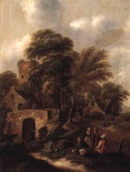 Peasants In A Landscape Oil Painting by Nicolaes Molenaer