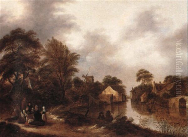 River Landscape Oil Painting by Nicolaes Molenaer