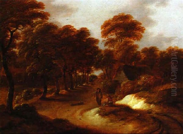 Bewaldete Dunenlandschaft Mit Rastenden Vor Einem Bauernhaus Oil Painting by Nicolaes Molenaer