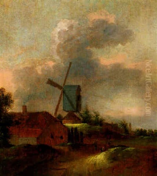 Dorf Mit Einer Windmuhle In Den Dunen Oil Painting by Nicolaes Molenaer