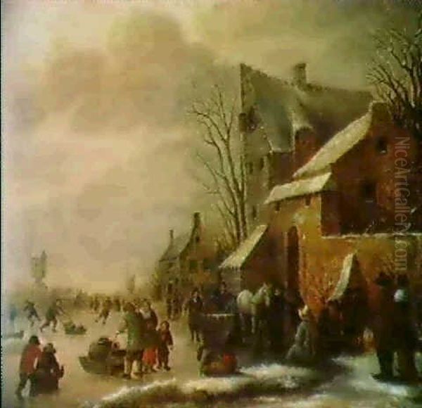 Eisvergnugen Vor Den Mauern Einer Stadt Oil Painting by Nicolaes Molenaer