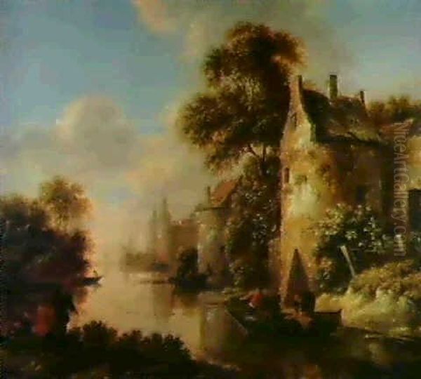 Paysage A La Riviere Et Au Chateau Oil Painting by Nicolaes Molenaer