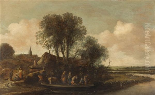 Flusslandschaft Mit Reitern Und Pferden In Einem Boot Oil Painting by Pieter De Molijn