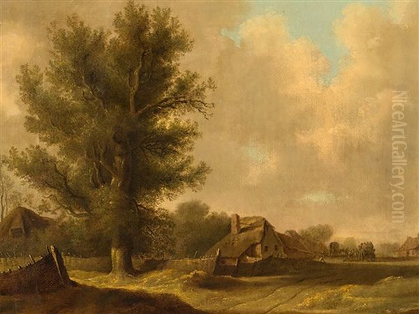 Village With Vehicles Oil Painting by Pieter De Molijn