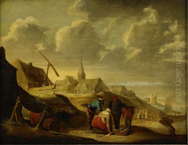 Kustlandskap Med Fiskare Oil Painting by Pieter De Molijn