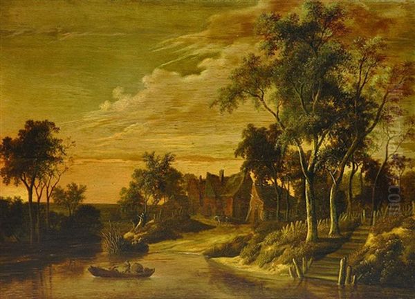 Landscape With Village Farm Oil Painting by Pieter De Molijn