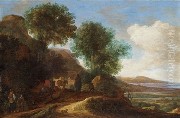 Wooded Landscape With Travellers Oil Painting by Pieter De Molijn