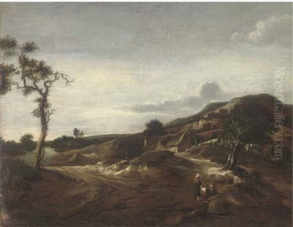 A Dune Landscape With Figures Resting On A Track Oil Painting by Pieter De Molijn