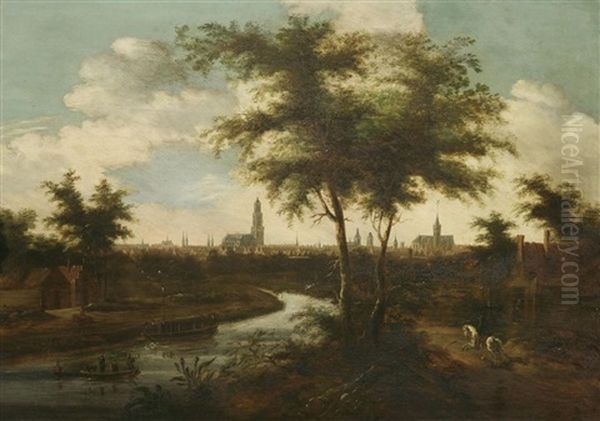 Blick Uber Eine Fluslandschaft Auf Haarlem (?) by Pieter De Molijn